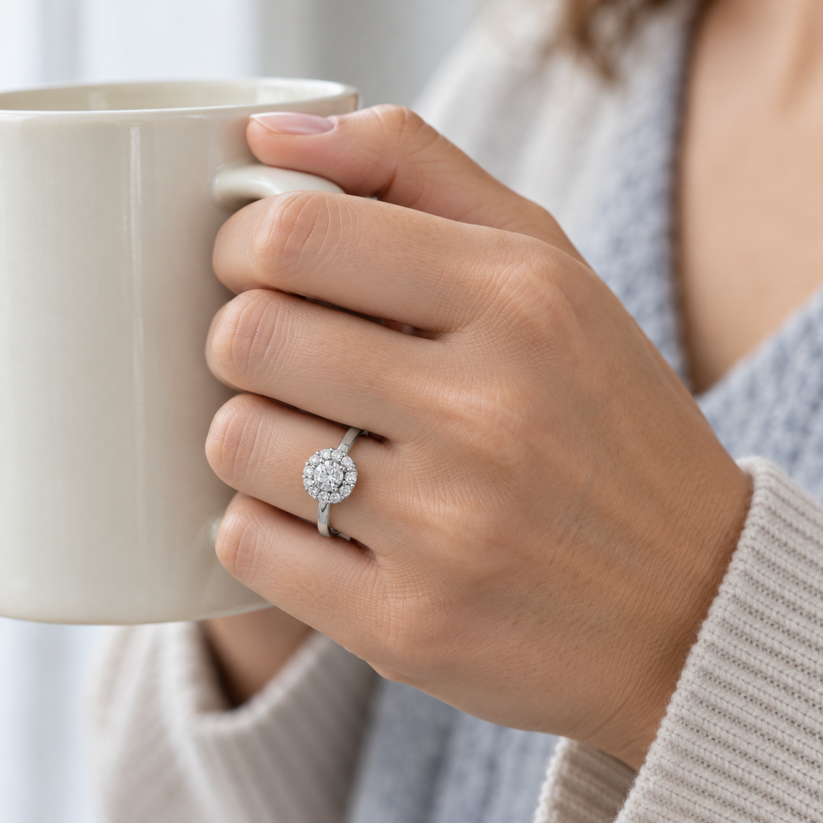 Anillo rosetón de aro liso S-3980 — joya puesta desde otro ángulo