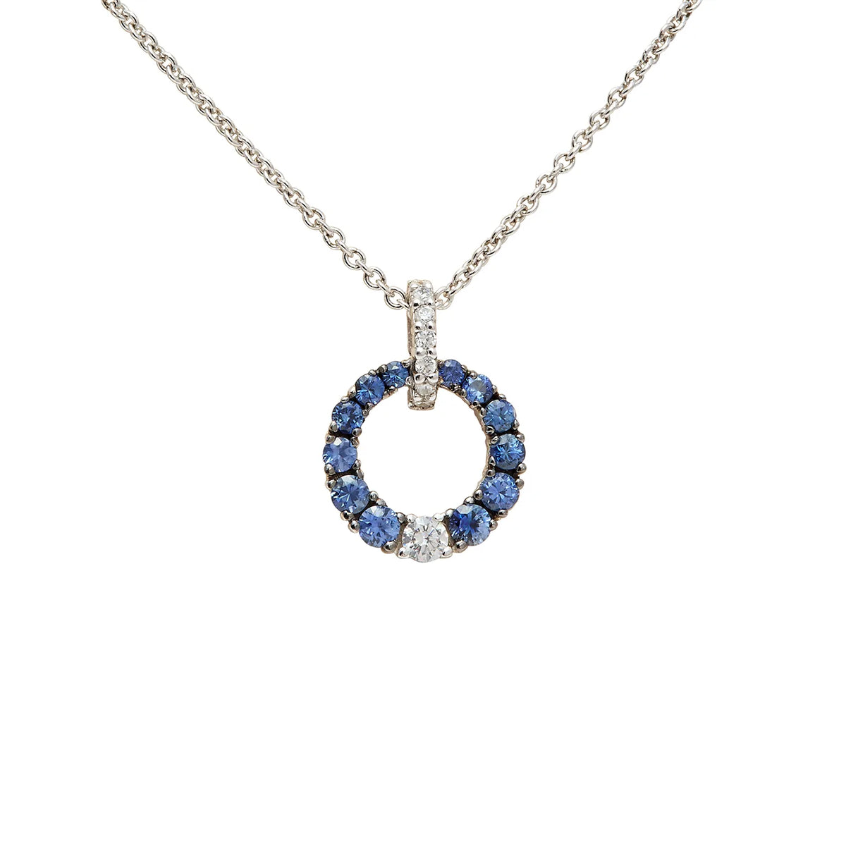 Colgante circular de centros azules e incoloros con cadena de tono plateado, referencia V-2549/CL.