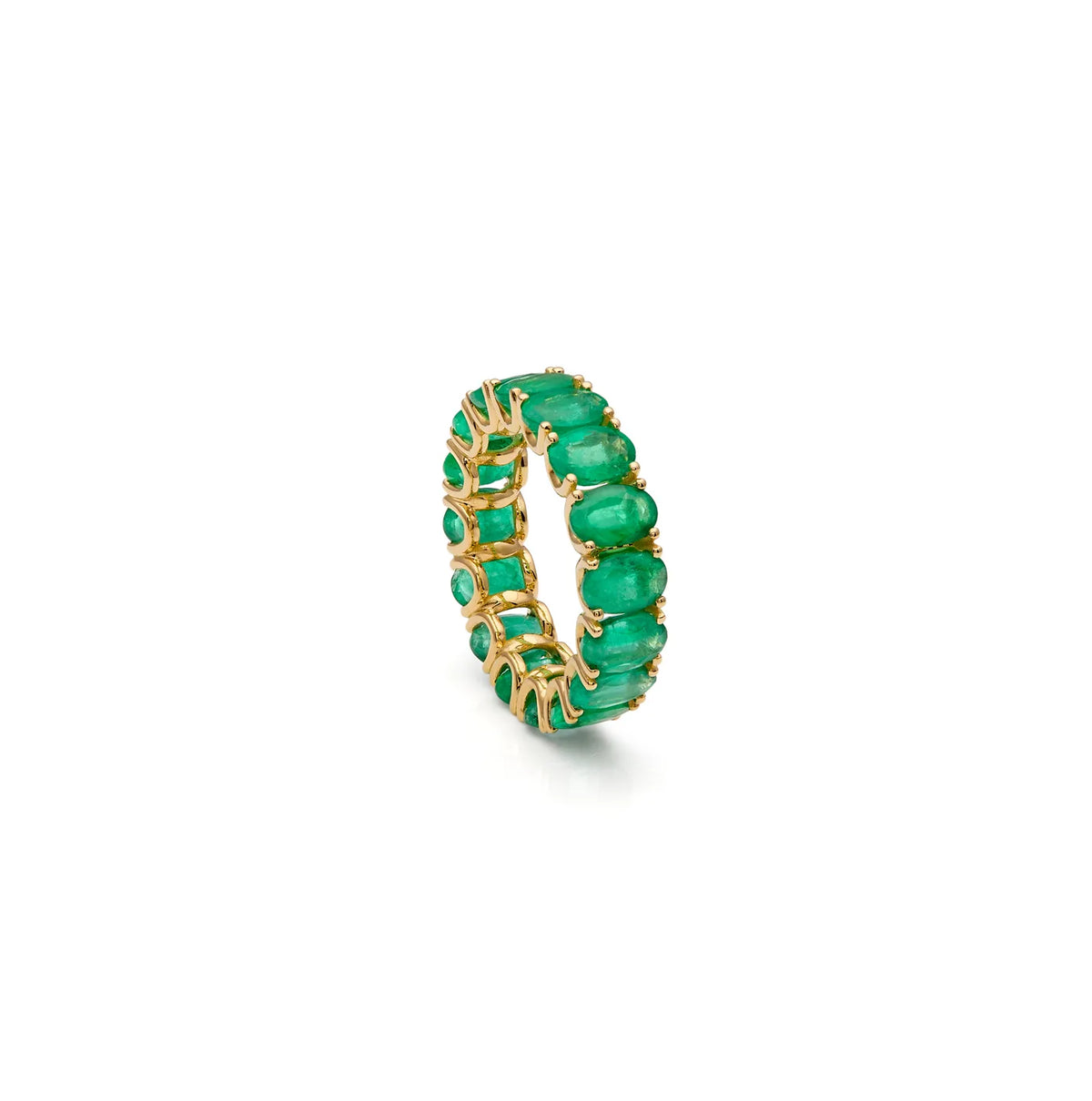 Alianza de esmeraldas y contorno verde. Las esmeraldas se repiten alrededor del tramo visible del aro.