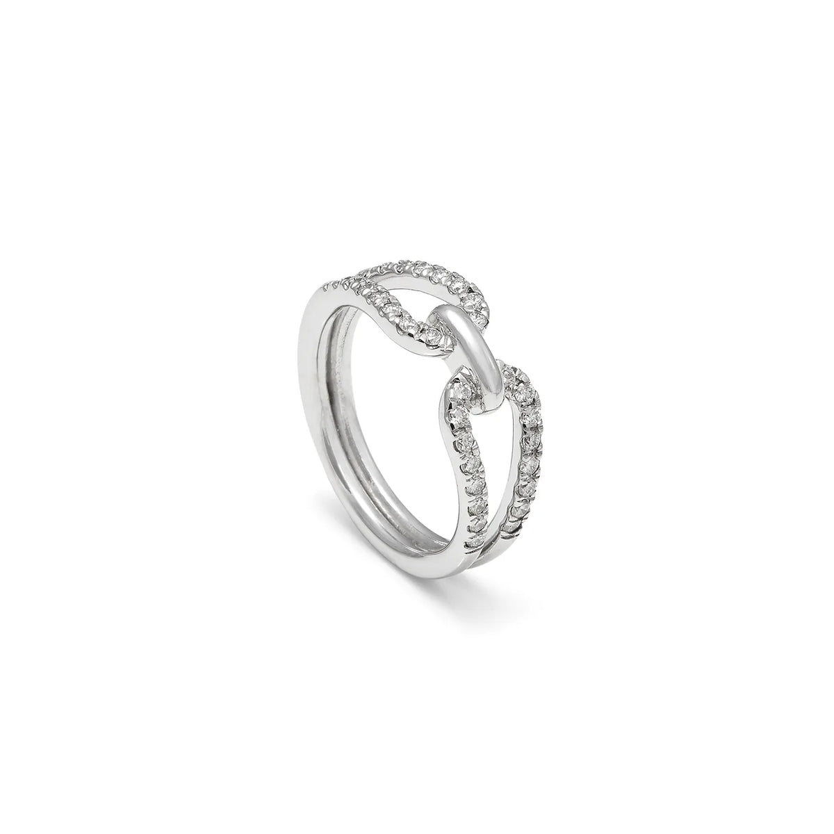 Anillo de lazo y línea luminosa. El motivo central conecta las bandas en la zona del encuentro.