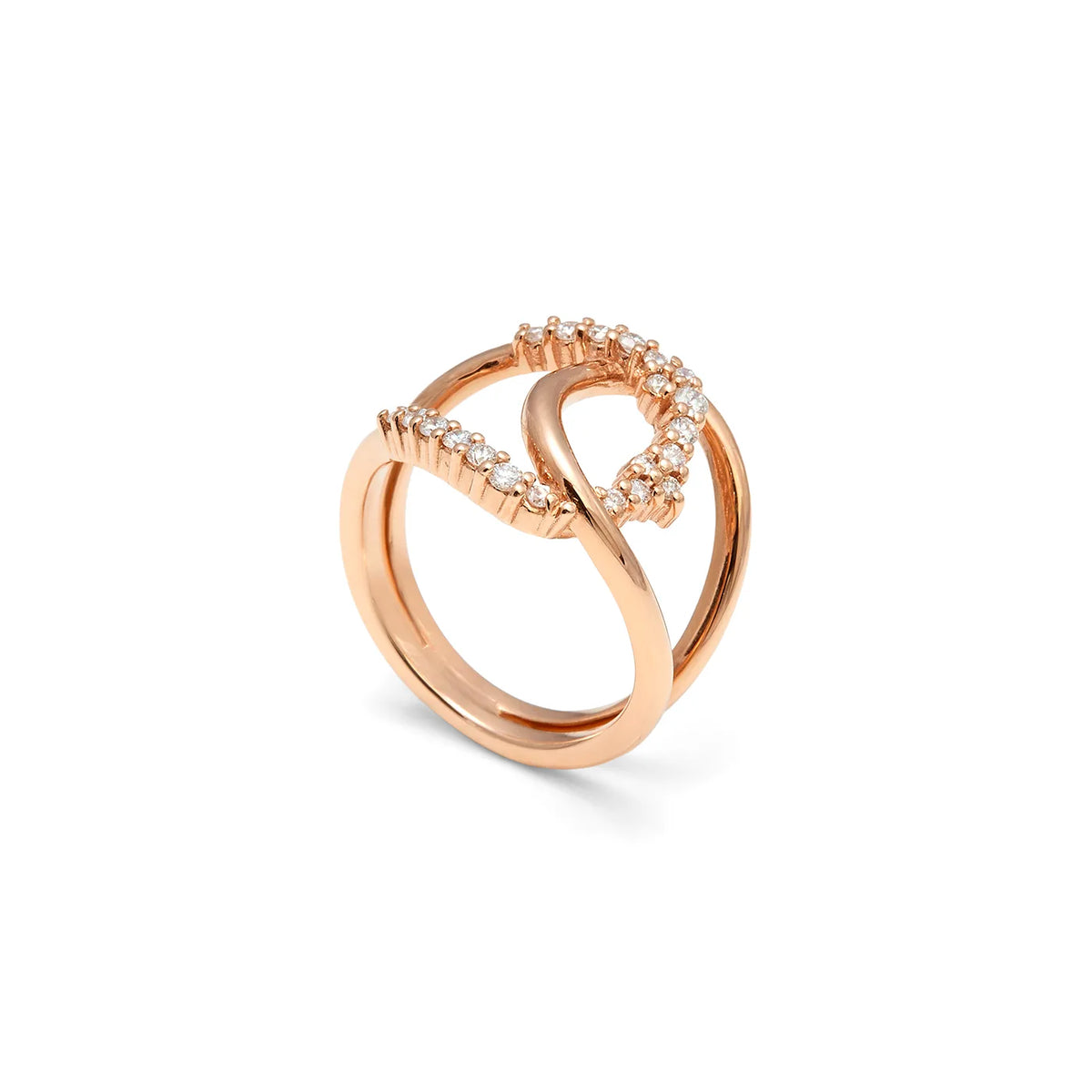 Anillo de curva en lágrima. El aro se desdobla para dibujar el motivo abierto del frente.