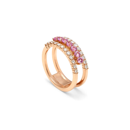 Anillo de doble línea rosada y luminosa. Las dos líneas siguen trayectorias paralelas en el frente.