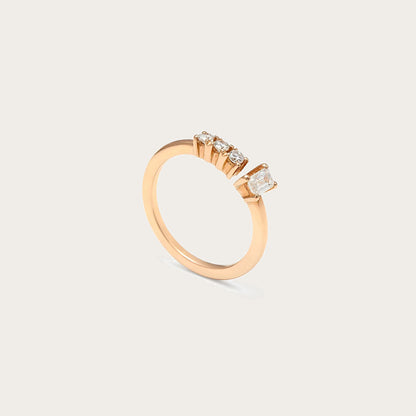 Anillo abierto de centros alargados. Las monturas visibles marcan los extremos de la banda.