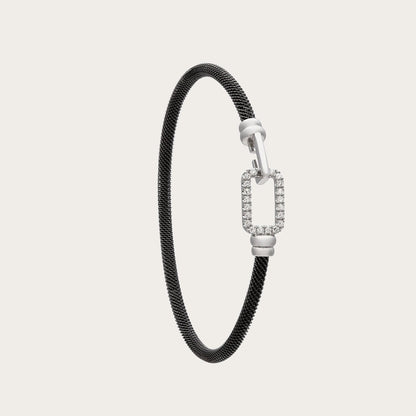 Pulsera de acero y oro de rectángulo luminoso. Los extremos redondeados suavizan el contorno del motivo.