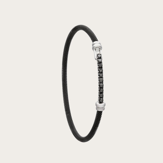 Pulsera de acero de brillantes negros. Los pequeños centros se alinean en una barra frontal.
