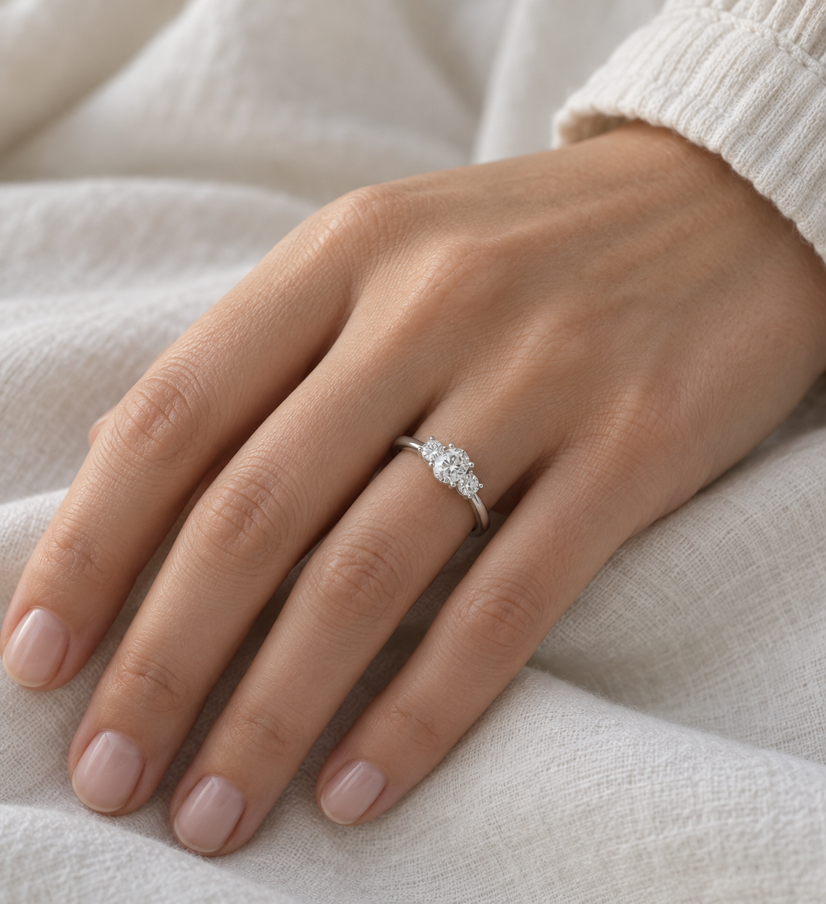 Anillo de brillantes con frente luminoso V-3604/S — primer plano de la joya puesta