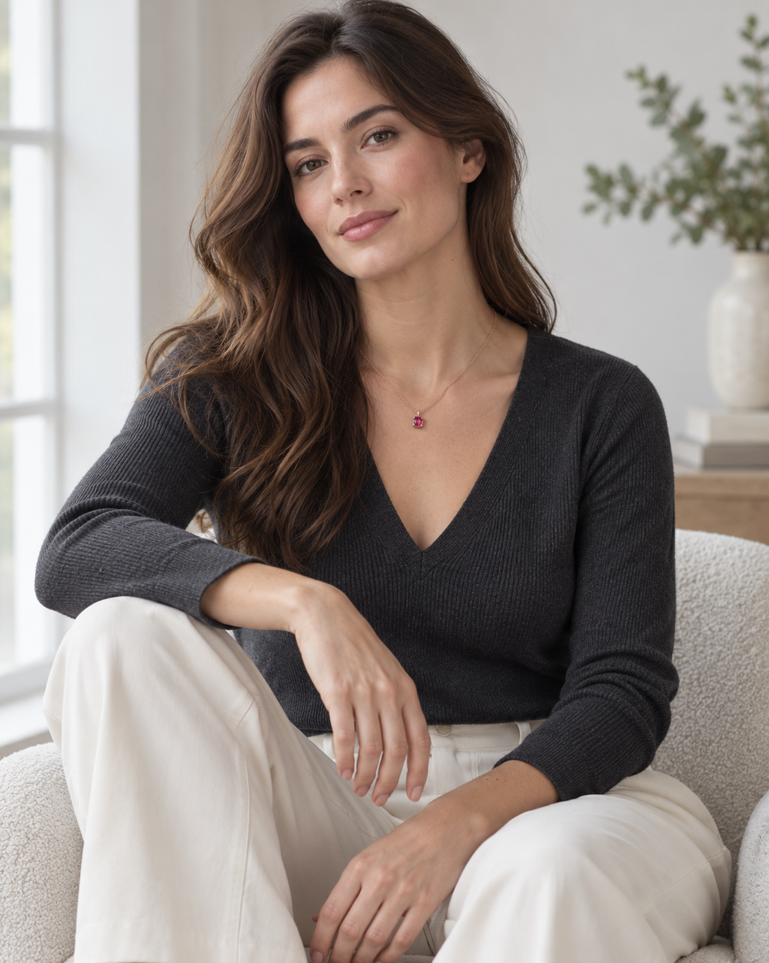 COLGANTE CON RUBÍ SOLITARIO — plano abierto con modelo