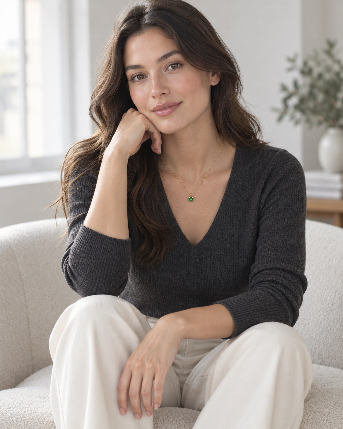COLGANTE CON ESMERALDA SOLITARIO — plano abierto con modelo
