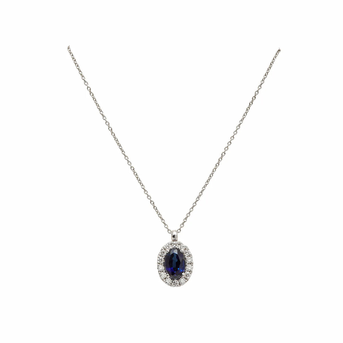 Colgante oval azul con halo. Vista adicional del motivo, referencia V-3366/CL.