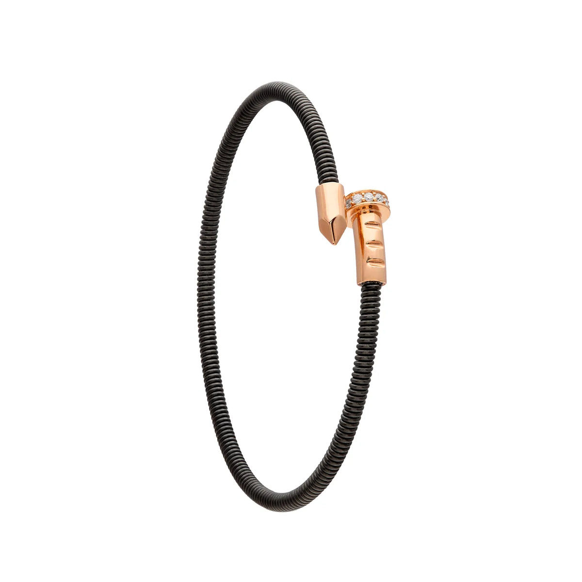 Pulsera de acero y oro de bandas cruzadas. El motivo central combina curvas lisas con un tramo luminoso.