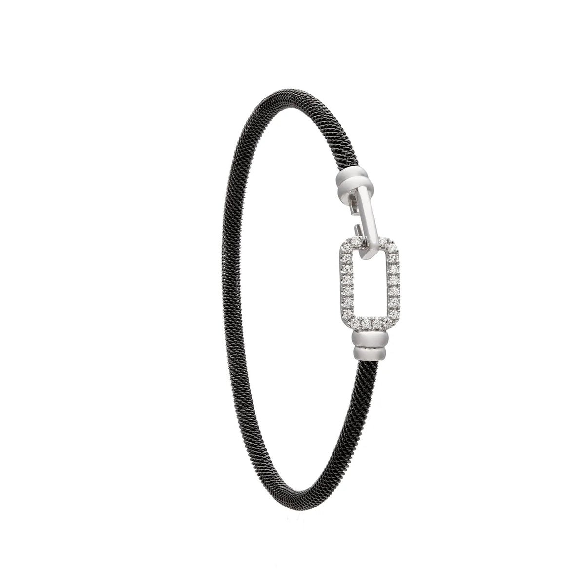 Pulsera de acero y oro de rectángulo luminoso. Los extremos redondeados suavizan el contorno del motivo.