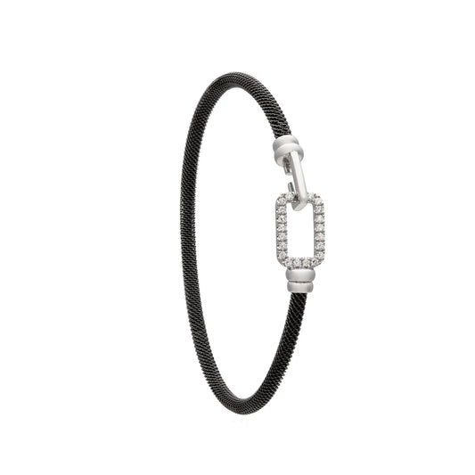 Pulsera de acero y oro de rectángulo luminoso. Los extremos redondeados suavizan el contorno del motivo.