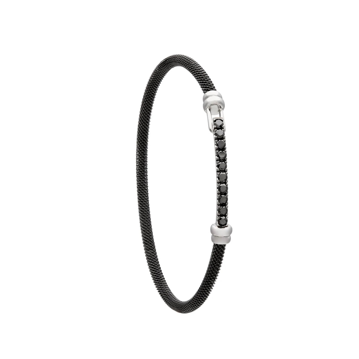 Pulsera de acero de brillantes negros. Los pequeños centros se alinean en una barra frontal.