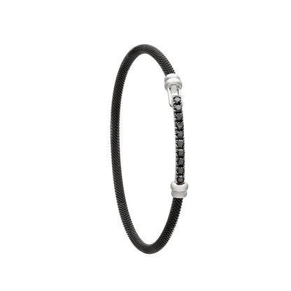 Pulsera de acero de brillantes negros. Los pequeños centros se alinean en una barra frontal.