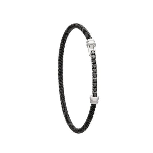 Pulsera de acero de brillantes negros. Los pequeños centros se alinean en una barra frontal.