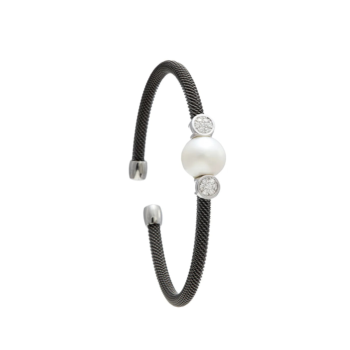 Pulsera de acero y motivos redondos. Los detalles de tono plateado se sitúan a ambos lados del centro nacarado.