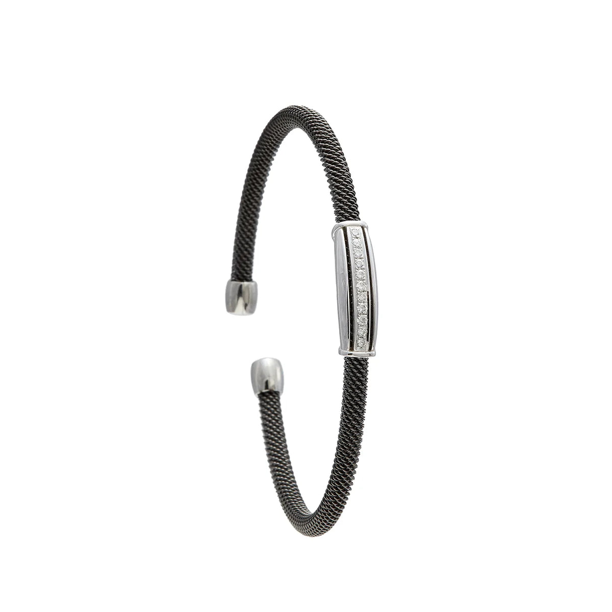 Pulsera de acero con barra luminosa. Los bordes de tono plateado delimitan el motivo alargado.
