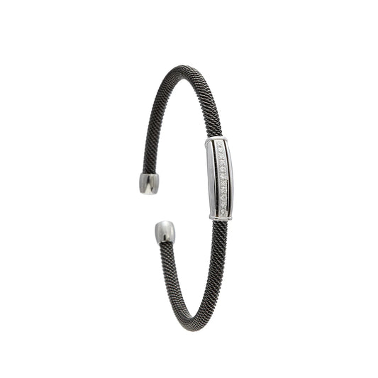 Pulsera de acero con barra luminosa. Los bordes de tono plateado delimitan el motivo alargado.